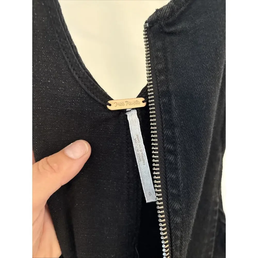 Free People Black Zip Up Overall Skinny Leg Overall Size 0